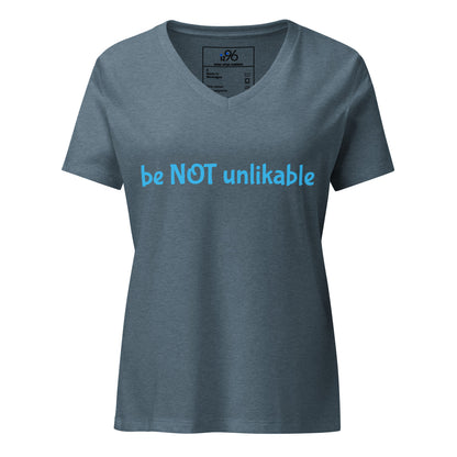 Heather slate T-shirt with 'be NOT unlikable' text on a white background