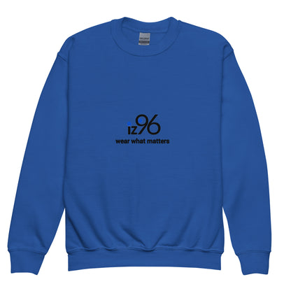 Navy blue sweatshirt with a logo on a white background