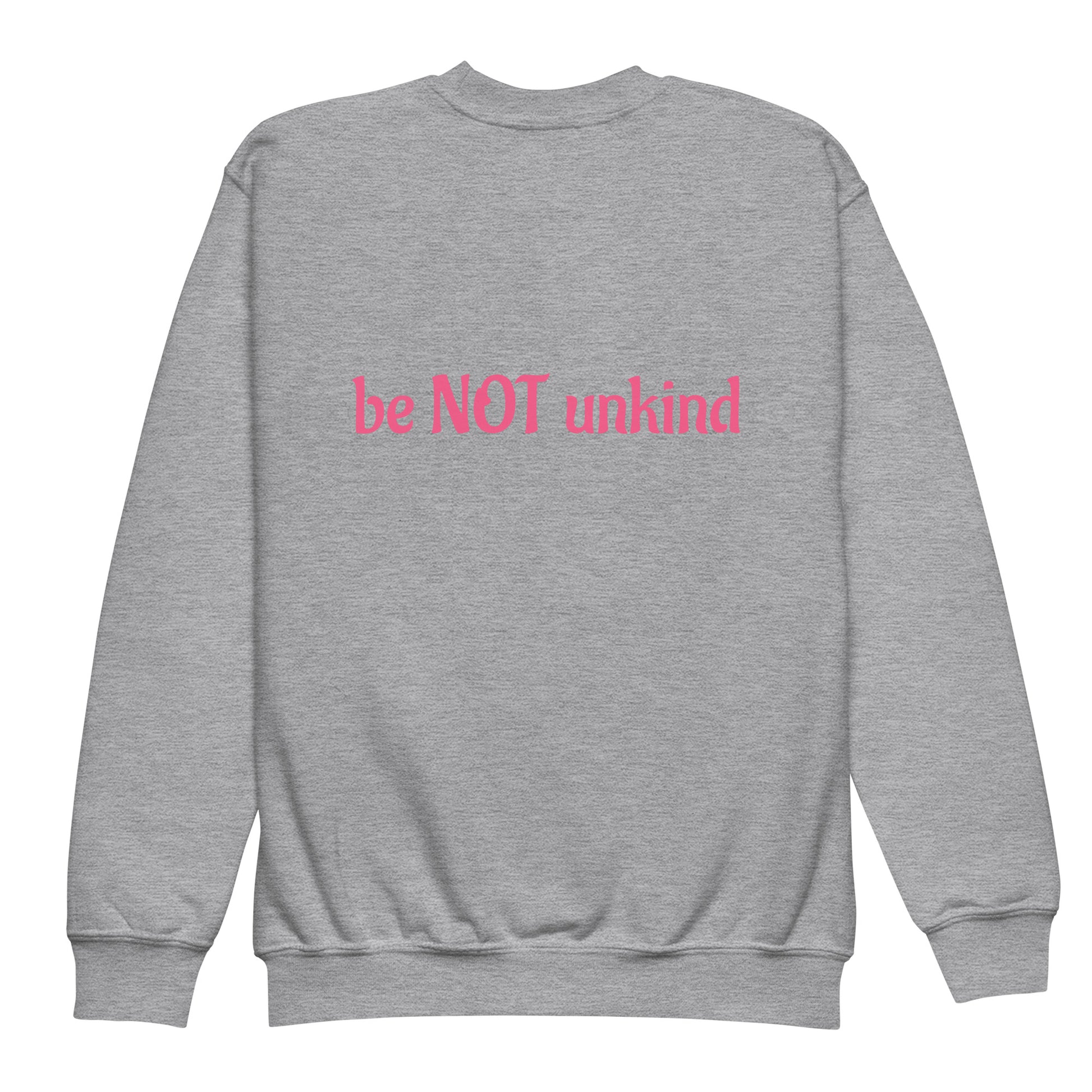 Blue sweatshirt with text on the back against a white background