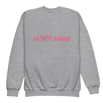 Blue sweatshirt with text on the back against a white background