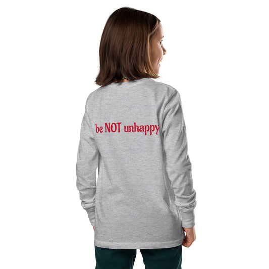 Girl wearing long sleeve with text on a white background
