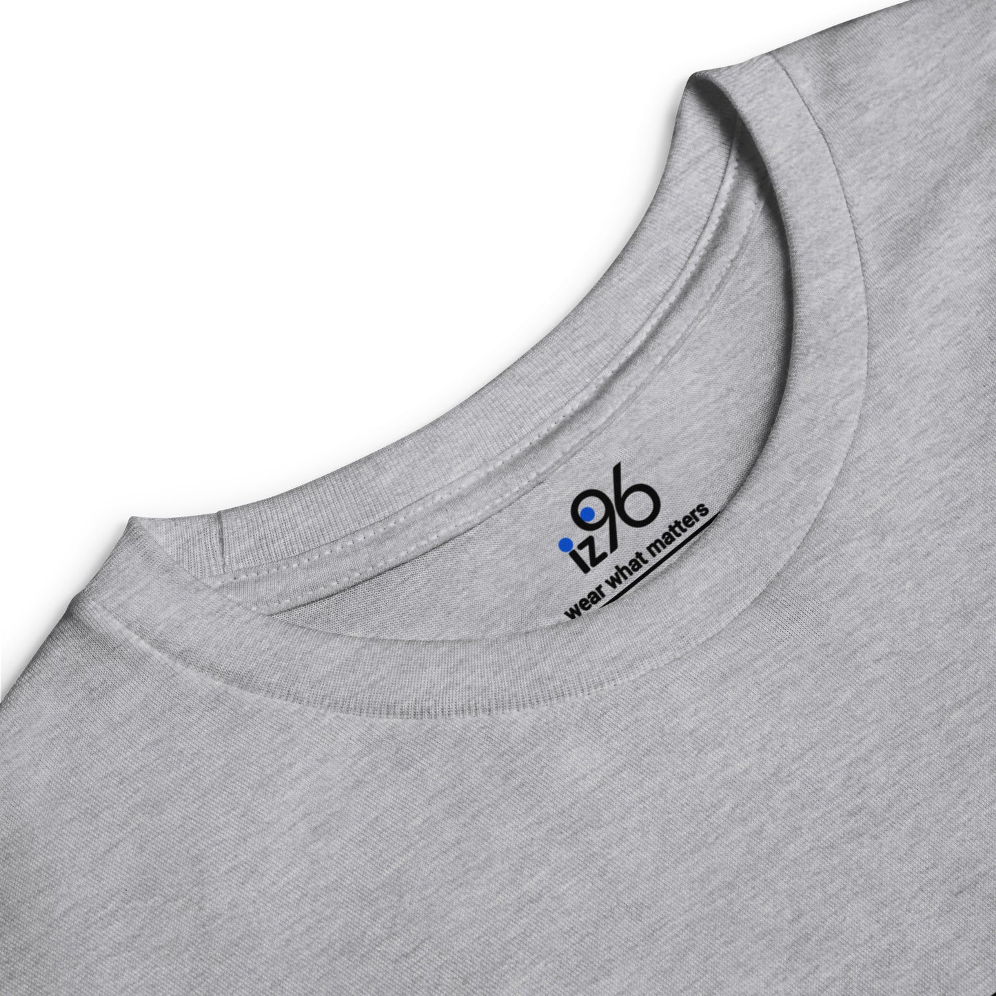 Gray t-shirt with 'iz96' logo and text on a white background