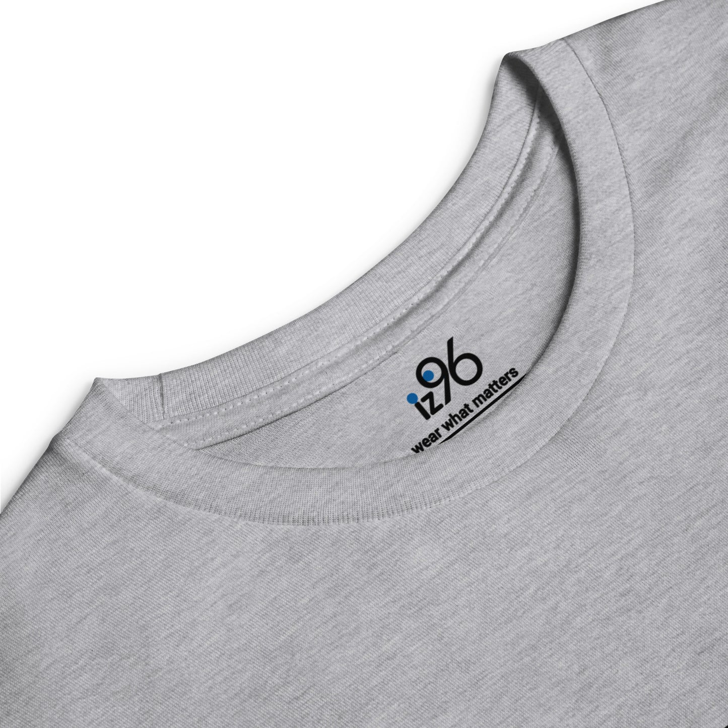 Gray t-shirt with 'iz96' logo and text on a white background