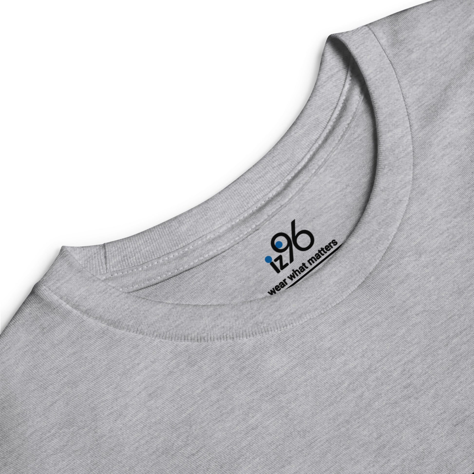Gray t-shirt with 'iz96' logo and text on a white background
