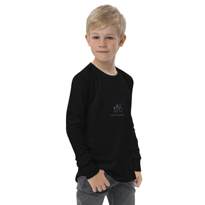 Boy wearing long sleeve with logo on a white background