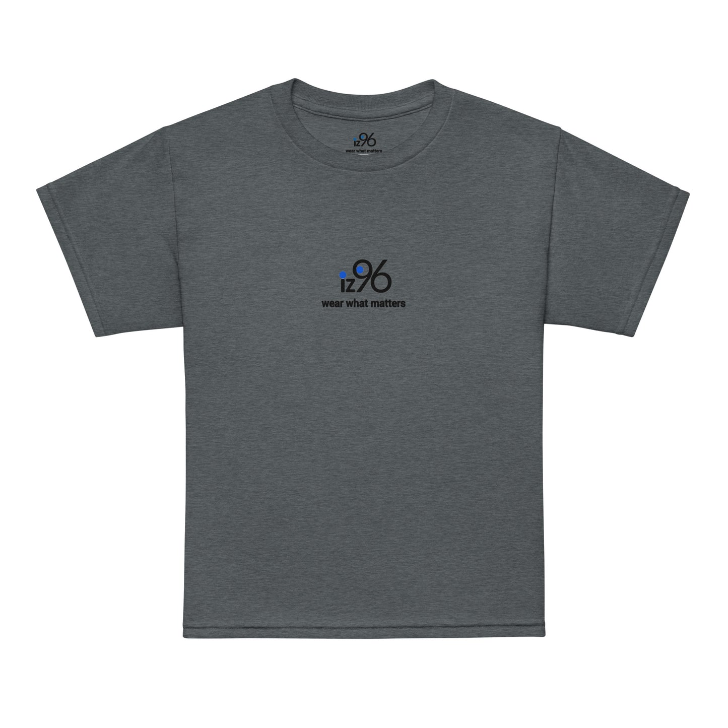 Gray t-shirt with 'wear what happens' text in colorful letters on a white background