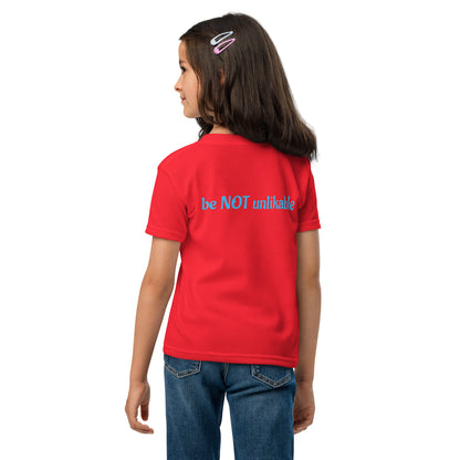 Girl wearing tshirt with text on a white background