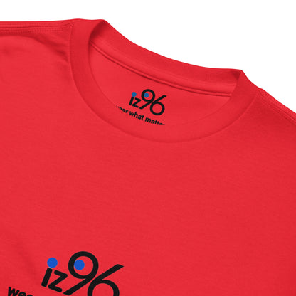 Red t-shirt with 'iz96' logo on a white background